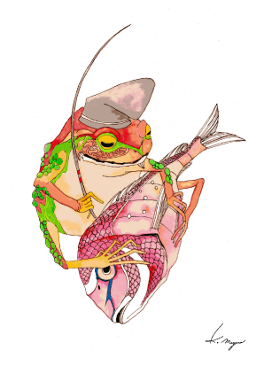 全国デザイン選手権　ポストカード　ステッカー　ツクルヒトタチ博in京都文化博物館2025 EggnWorks Museum エッグンワークス ミュージアム 七福神カエル　恵比寿天kaeru_megane_