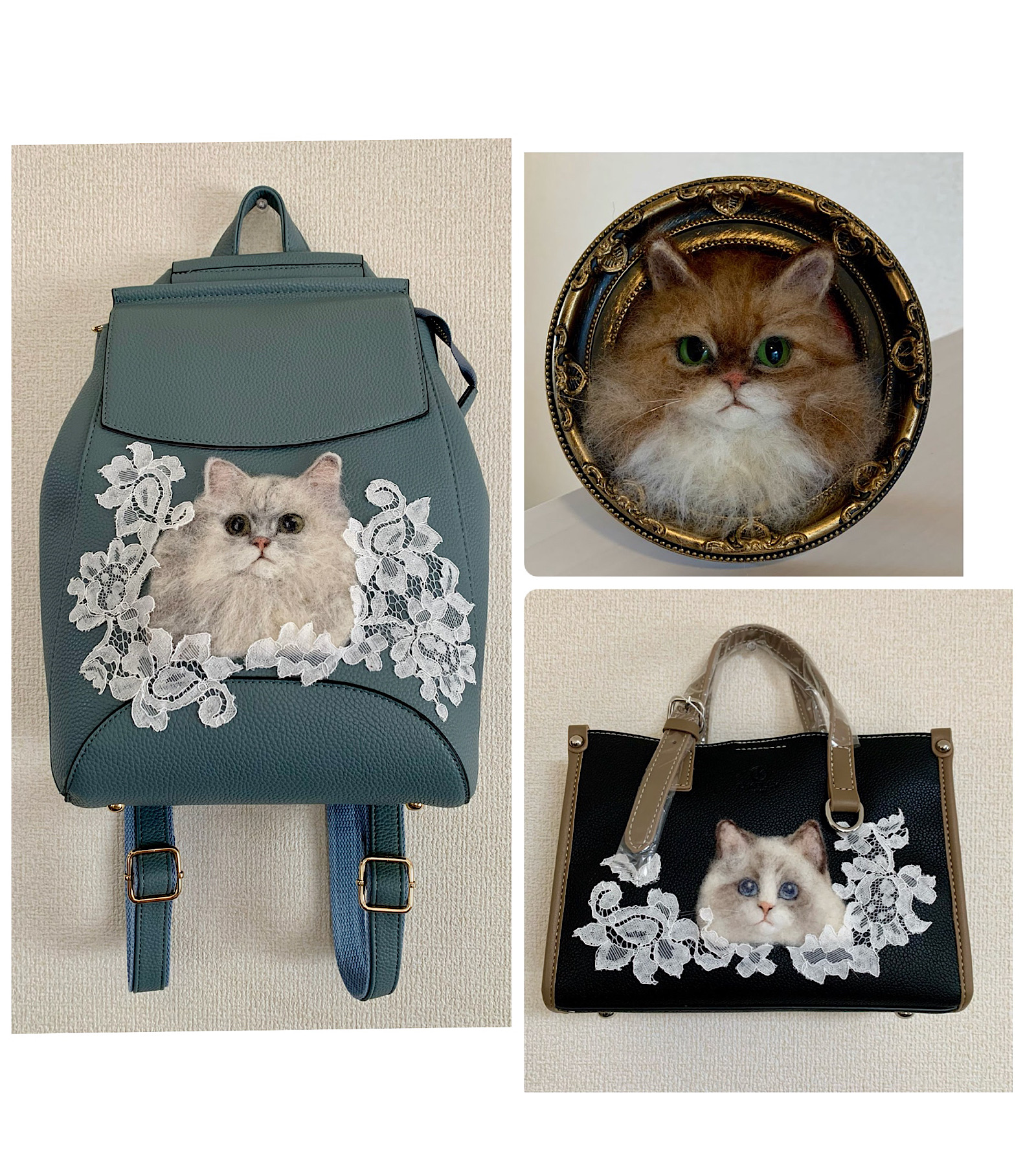 EGGNWORKS エッグンワークス ツクルヒトタチ トートバッグ
ショルダーバッグ
リュックサック
サコッシュ
額縁タイプ　羊毛フェルトアートMaron