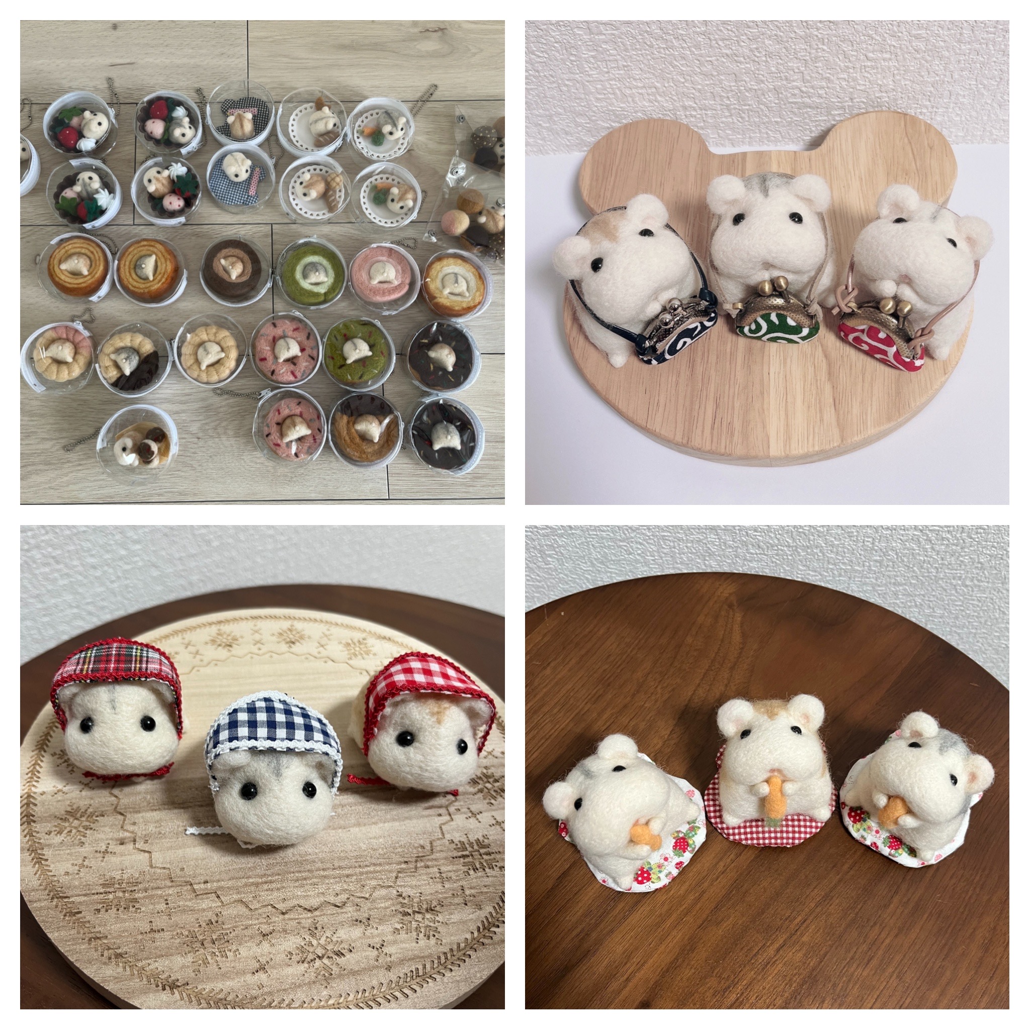 EGGNWORKS エッグンワークス ツクルヒトタチ 羊毛フェルトのハムスター
ハムスターに着せる衣装、バッグ等
ハムスターがクリアポーチに入ったキーホルダー　mokapudding